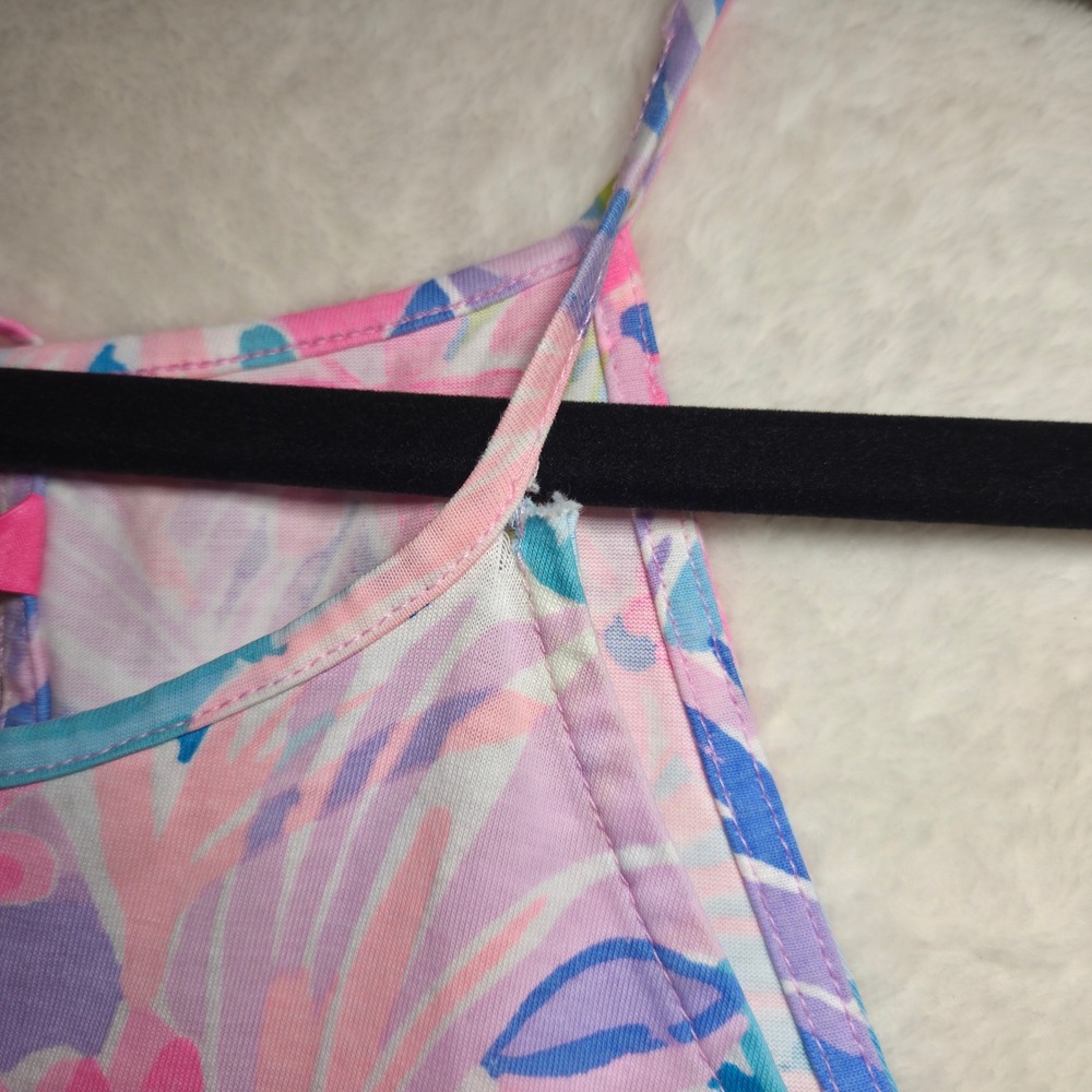 Lilly Pulitzer Halter Dress Womens XXL Pink Floral Good Pima Cotton Tassel Tie - Picture 10 of 10